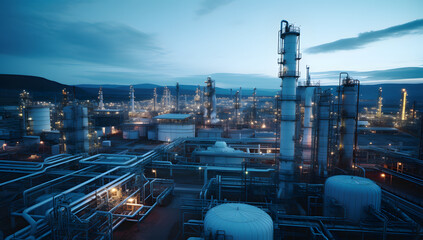 Wall Mural - The tank is in the light of the industrial area. With the sky of the sunset.
