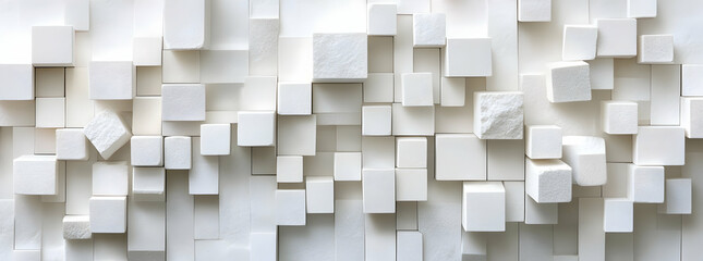 Poster - White background with white cubes of different sizes