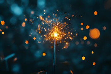 Aufkleber - Bright sparkler illuminates the night, creating a magical atmosphere with glowing bokeh effects