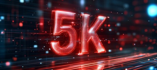 Poster - Glowing Digital 5K Number in a Futuristic Style with an Abstract Technology Background