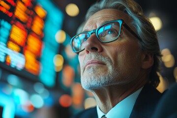 Aufkleber - Business professional intently observing stock market data in a financial office at night