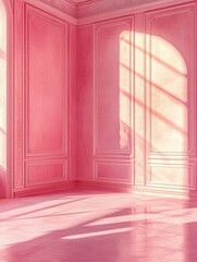 Wall Mural - Pink Pastel Room with Large Window and Sunlight Beams