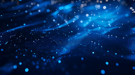 Poster - Blue technological background with hexagons and glowing lights for digital, tech, or science themes
