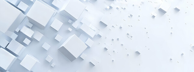 Poster - White background with white cubes of different sizes