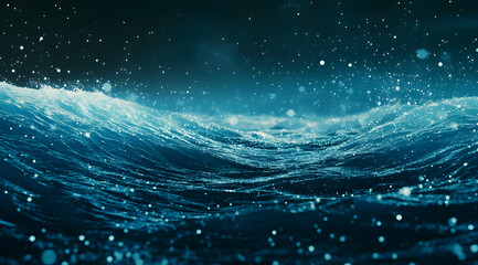 Poster - Abstract blue background with digital waves and dots