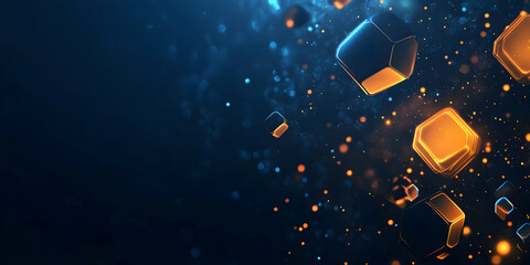 Poster - Abstract background with glowing hexagons, a futuristic technology, hexagons flying in air