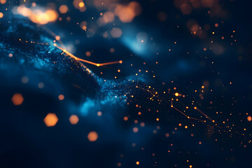 Poster - Abstract background with dark blue hexagons, glowing edges, and lights