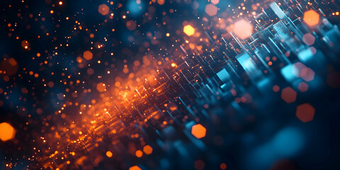 Poster - Abstract background with glowing hexagons, in a black and blue color scheme