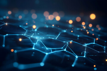 Poster - Abstract background with dark blue hexagons, glowing edges, and lights