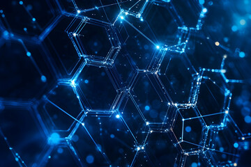 Poster - Abstract background with dark blue hexagons, glowing edges, and lights