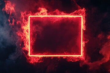 Poster - A bright red neon frame sits on a dark black background
