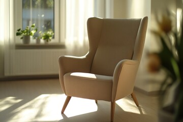 Poster - A chair sits in front of a window in a cozy room