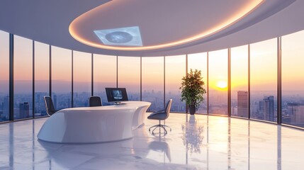 Poster - Modern Futuristic Office With City Skyline View