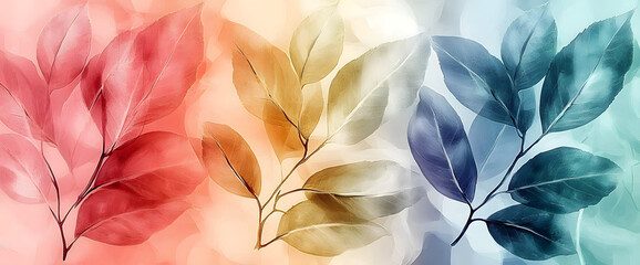 Wall Mural - soft watercolor wash- leaves with four color theme