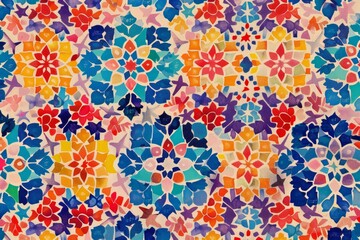 Poster - Seamless mosaic floral pattern showcasing vibrant colors and intricate details, perfect for adding a lively touch to designs