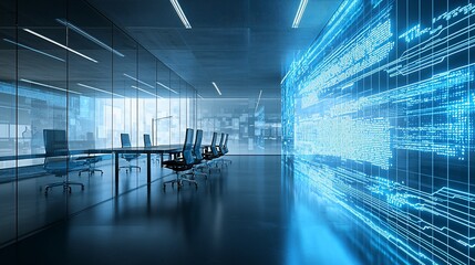 Poster - Modern Conference Room With Futuristic Digital Wall Display