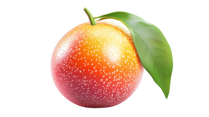 Poster - Ripe Mango Fruit with Green Leaf on White Background