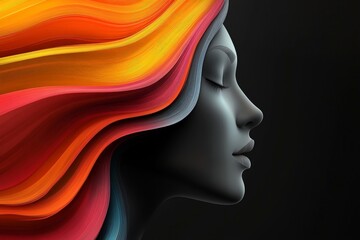 Aufkleber - Beautiful woman with flowing colorful hair in artistic profile against a dark background