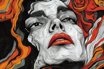 Aufkleber - Bold abstract representation of a woman's face with swirling colors and striking features in a modern artistic style