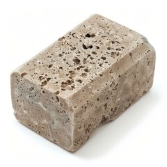 Poster - Rectangular travertine block showcasing its characteristic porous texture against a clean white backdrop