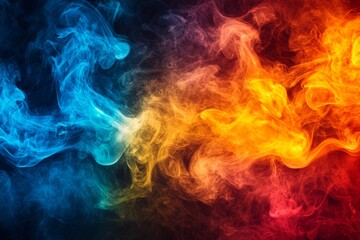 Wall Mural - Colorful swirl of smoke on a dark background creates a mesmerizing visual experience of movement and contrast