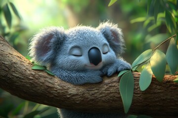 Poster - Koala resting peacefully among eucalyptus leaves during a sunny afternoon in an Australian forest