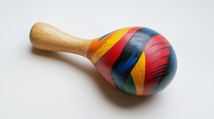 Vibrant Hand-Painted Wooden Maraca: A Colorful Percussion Instrument