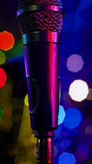 Aufkleber - A close-up of the mic’s stylish silhouette, bathed in shifting colored lights, while the band’s instruments and stage setup bring a vibrant background energy.