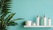© Juan - Minimalist bathroom setup with blue tones and greenery