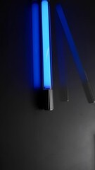 Fototapete - A bold perspective featuring the radiant blue UV tube, contrasted sharply against a matte black wall, evoking a high-tech, sci-fi ambiance.
