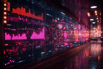 Poster - Visual representation of advanced data analytics in a futuristic corridor during nighttime