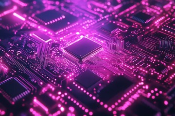 Aufkleber - Electronics circuit board with purple glowing elements and intricate connections at close range