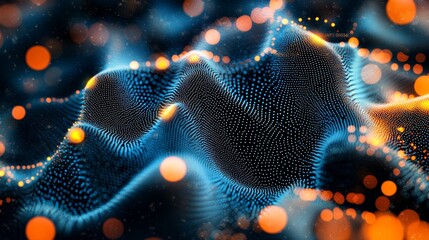 Poster - Abstract Blue Orange Network, Big Data Background With Glowing Dots, Lines. Futuristic Concept