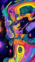 Poster - Dynamic shapes and vivid colors intertwine in an abstract cosmic setting, creating a mesmerizing visual experience that invites viewers to lose themselves in the beauty of the unknown
