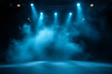 Leinwandbilder - Dramatic stage with blue lighting and fog for an upcoming performance in a theater setting on a winter evening