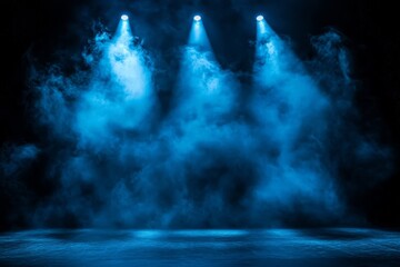 Leinwandbilder - Dynamic blue lighting creates an energetic atmosphere on the stage in an event hall during a performance
