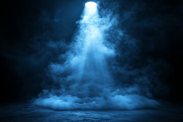 Leinwandbilder - Mysterious blue light illuminating a foggy space with dark shadows creating an otherworldly atmosphere