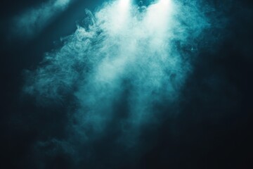 Poster - Mysterious blue smoke illuminated by bright lights creates a captivating atmosphere in an indoor setting