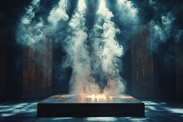 Leinwandbilder - Light beams cutting through smoke in a dramatic indoor setting at night