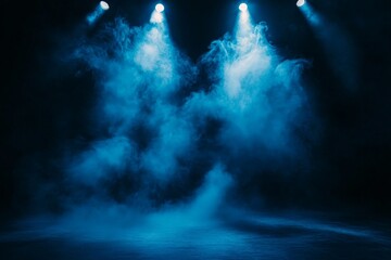 Poster - Colorful stage lighting creates an atmospheric backdrop with blue fog during a live performance at a local venue