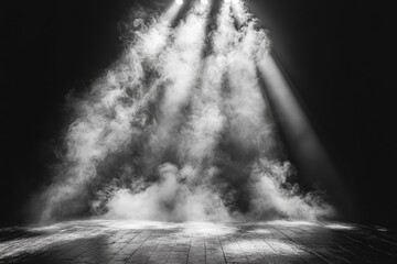 Leinwandbilder - Dimly lit stage with dramatic fog and spotlight effects creating an atmospheric setting for a performance or event