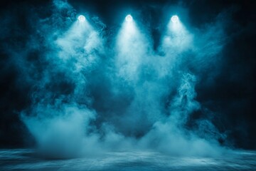 Leinwandbilder - Dramatic blue lighting and fog create an immersive atmosphere in a performance space at night