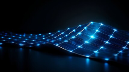 Glowing Blue Grid Wave Abstract Technology