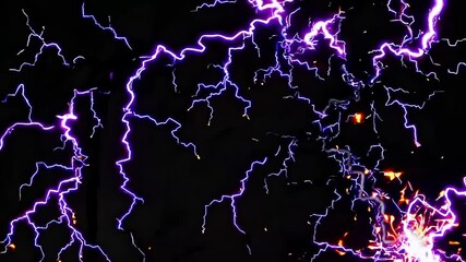 Fototapete - A fierce surge of purple electrical current bursting from one side of a black canvas to the other, trailing glowing embers and motion-blurred sparks.