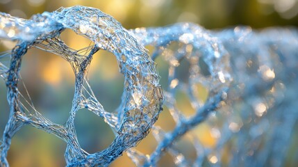 Abstract plastic net spirals outdoors in golden bokeh