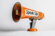 © Feel Fine - A bold megaphone showcases the phrase Speak Up on its label, promoting empowerment and engagement in a clean, inspirational setting that invites conversation