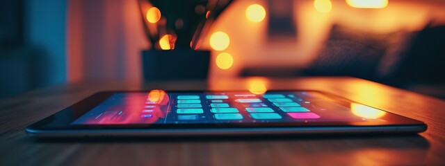 Vibrant website layout displayed on a glowing tablet with colorful UI