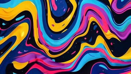 Poster - This captivating abstract animation showcases fluid movements of vibrant colors swirling and intertwining against a dark backdrop, evoking a sense of wonder and creativity