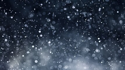 Poster - Bokeh Effect of White Snowflakes Falling Gracefully on a Dark Black Background Creating a Dreamy Winter Atmosphere