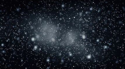 Poster - White Snowflakes Floating Gently in a Black Background with Bokeh Effect Creating a Dreamy and Serene Atmosphere